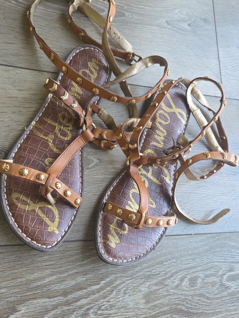 Sam Edelman Tan Brown Studded Gladiator Sandals